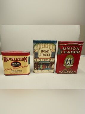 Vintage Set of 3 Tobacco Tins - Bond Street, Revelation, and Union Leader
